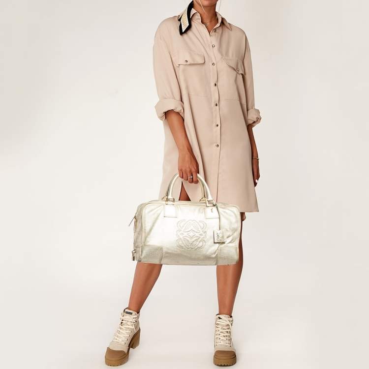 Pre Owned Loewe Gold Leather Amazona 36 Satchel