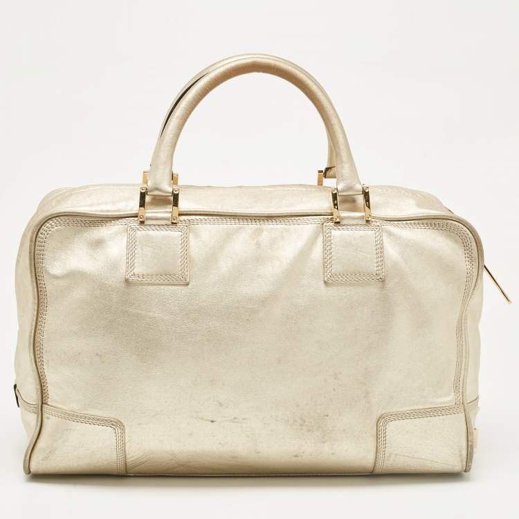 Pre Owned Loewe Gold Leather Amazona 36 Satchel