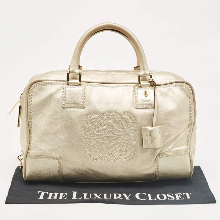 Pre Owned Loewe Gold Leather Amazona 36 Satchel