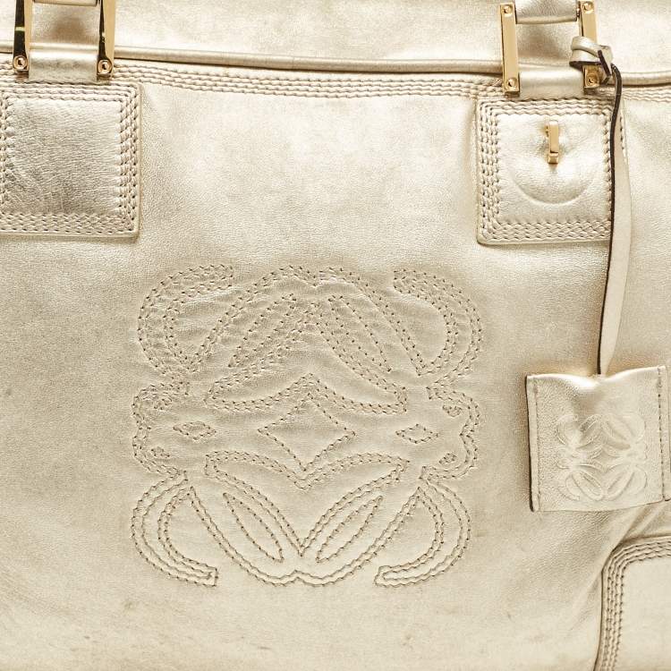 Pre Owned Loewe Gold Leather Amazona 36 Satchel