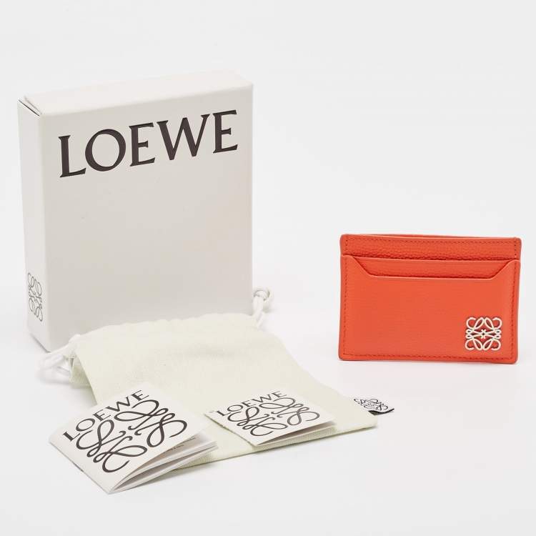Pre Owned Loewe Orange Leather Anagram Card Holder
