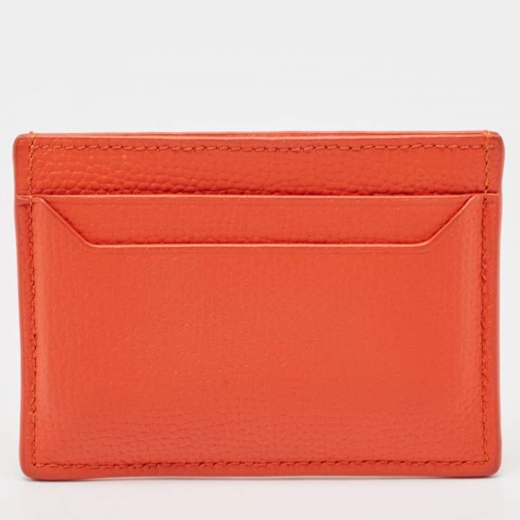 Pre Owned Loewe Orange Leather Anagram Card Holder