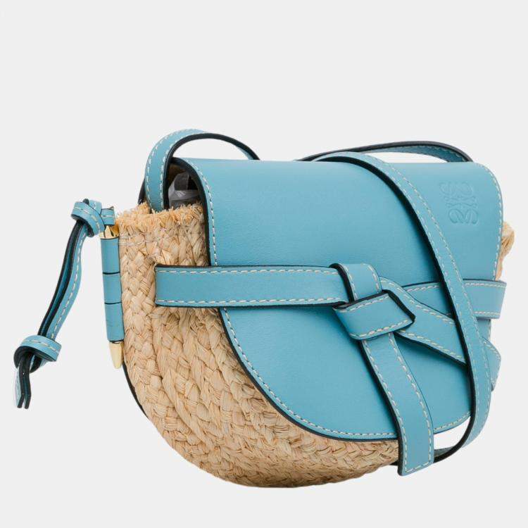 Pre Owned Loewe Beige/Blue Mini Raffia Gate Crossbody