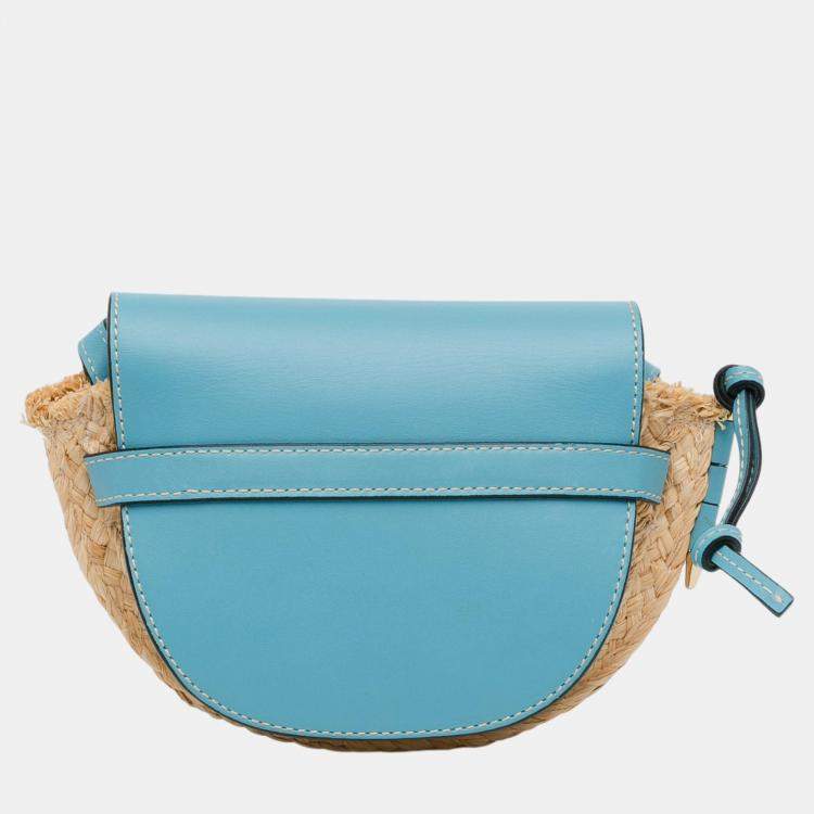 Pre Owned Loewe Beige/Blue Mini Raffia Gate Crossbody