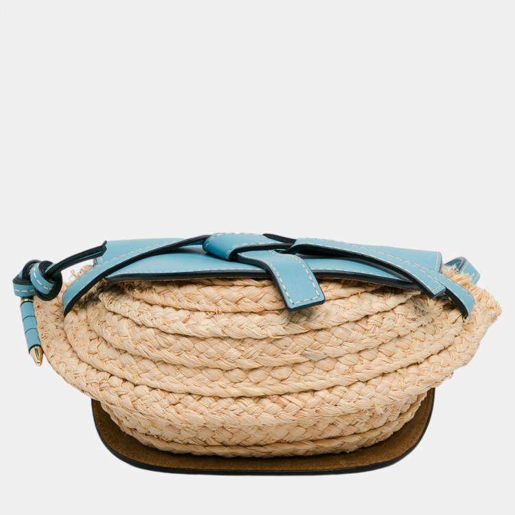 Pre Owned Loewe Beige/Blue Mini Raffia Gate Crossbody