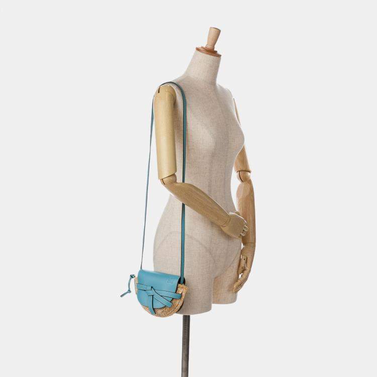 Pre Owned Loewe Beige/Blue Mini Raffia Gate Crossbody