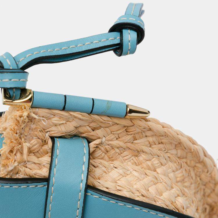 Pre Owned Loewe Beige/Blue Mini Raffia Gate Crossbody