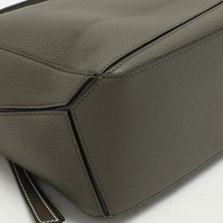 Pre Owned Loewe Olive Green Leather Small Puzzle Shoulder Bag