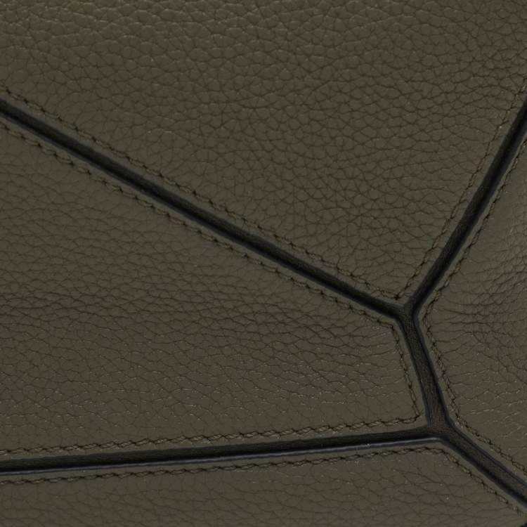 Pre Owned Loewe Olive Green Leather Small Puzzle Shoulder Bag