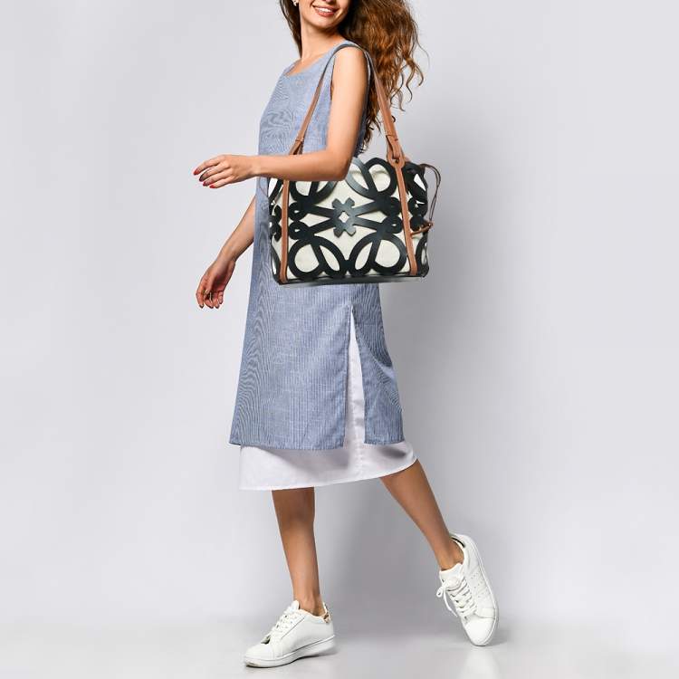 Pre Owned Loewe Black/Brown Leather Anagram  Cut Out Tote