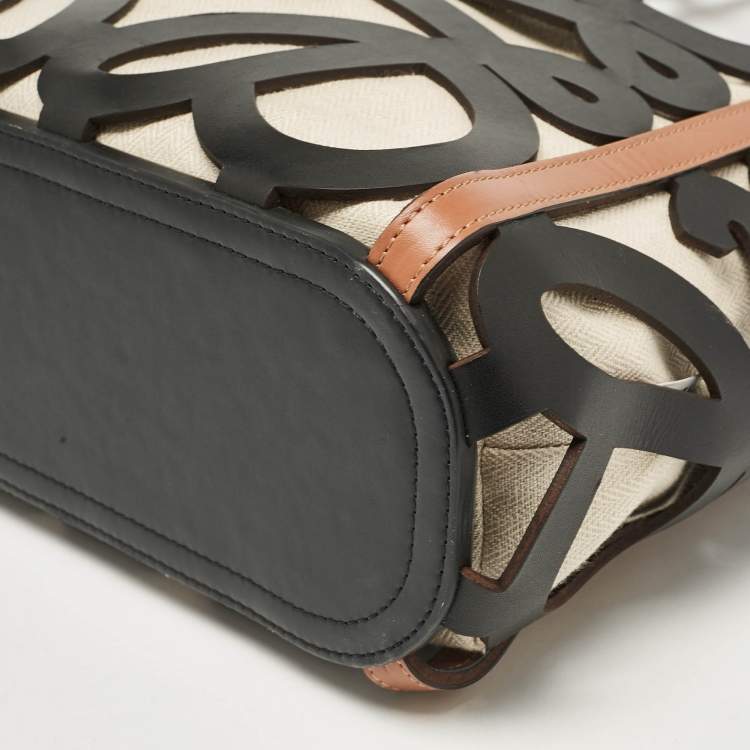 Pre Owned Loewe Black/Brown Leather Anagram  Cut Out Tote