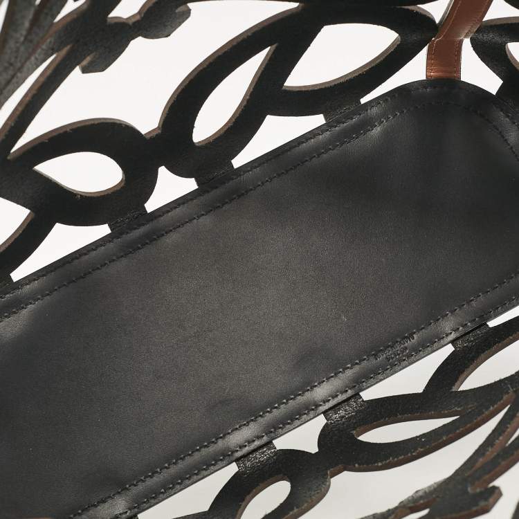 Pre Owned Loewe Black/Brown Leather Anagram  Cut Out Tote