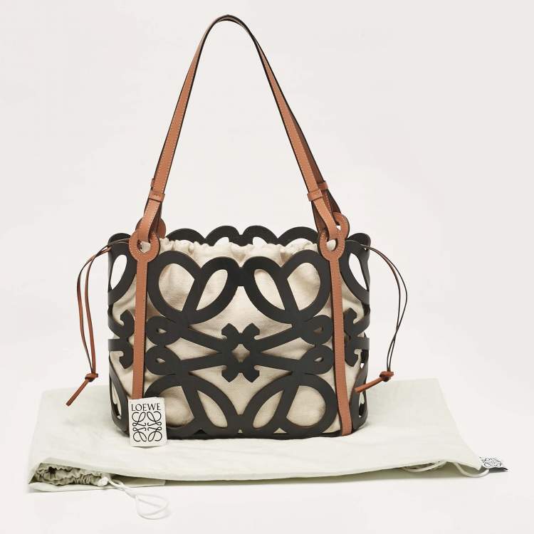 Pre Owned Loewe Black/Brown Leather Anagram  Cut Out Tote