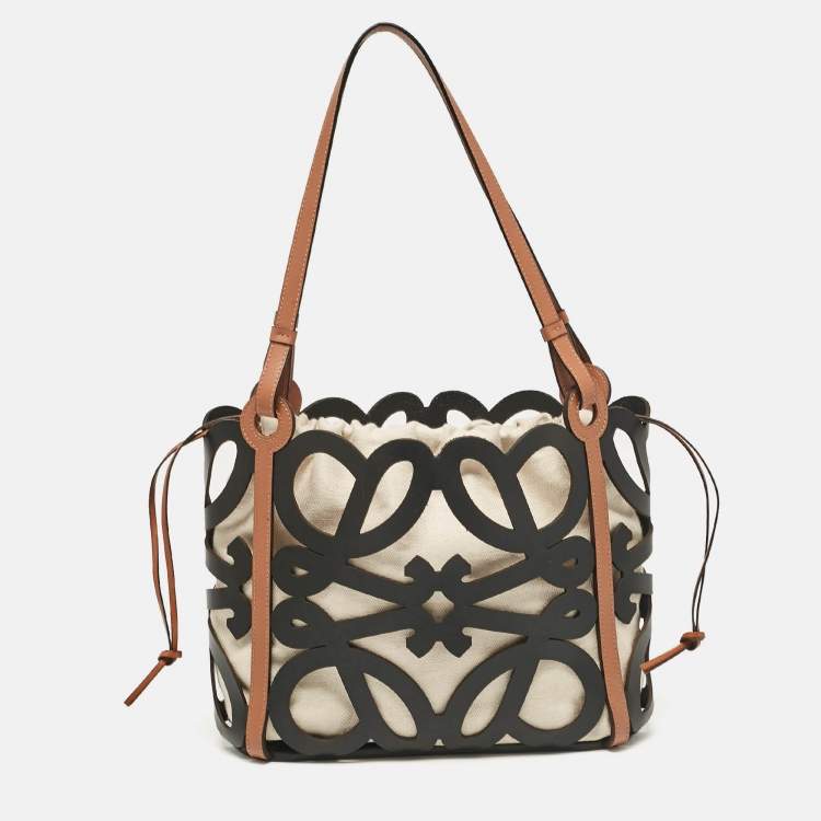 Pre Owned Loewe Black/Brown Leather Anagram  Cut Out Tote