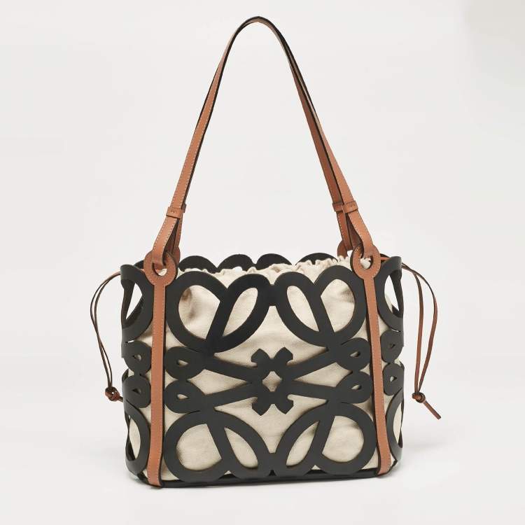 Loewe Black/Brown Leather Anagram Cut Out Tote Loewe | TLC