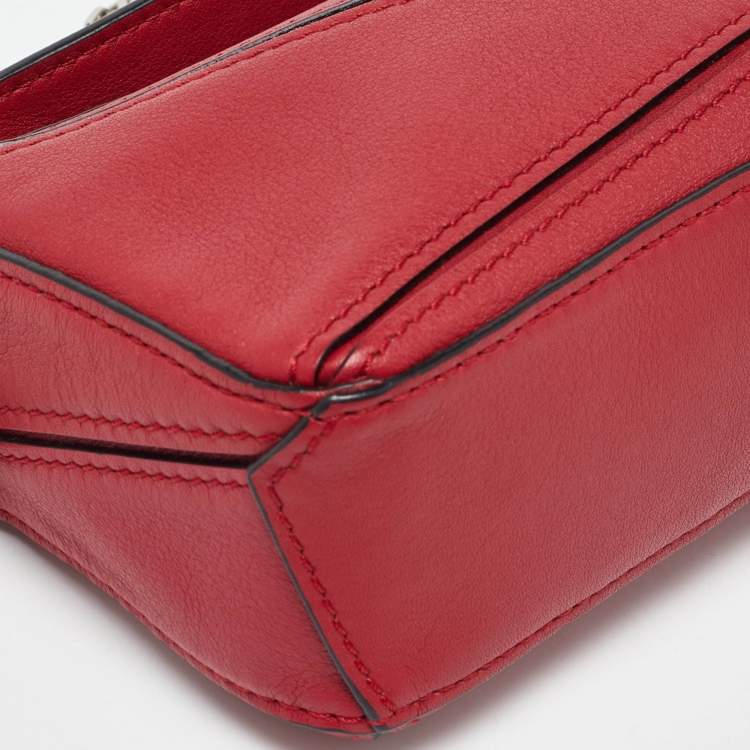 Pre Owned Loewe Red Leather Nano Puzzle Shoulder Bag