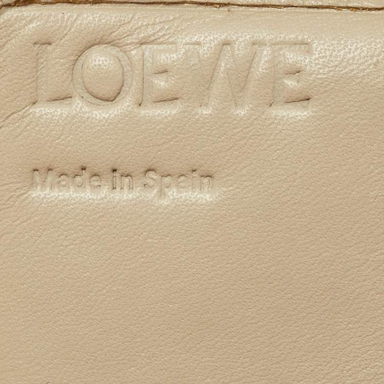 Pre Owned Loewe Beige Signature Embossed Leather Compact Wallet