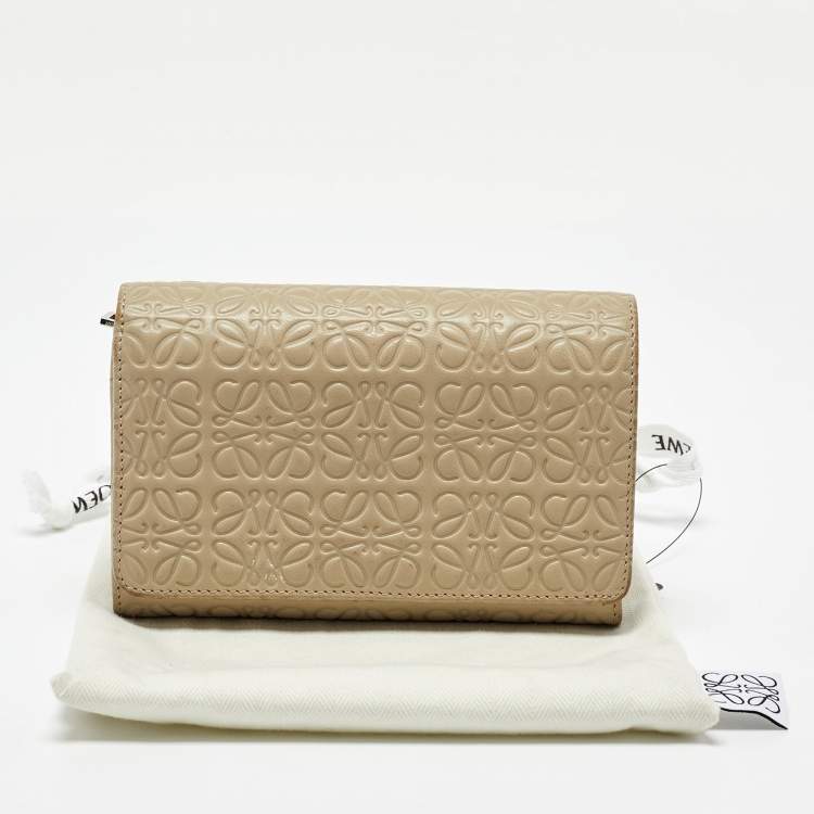 Pre Owned Loewe Beige Signature Embossed Leather Compact Wallet