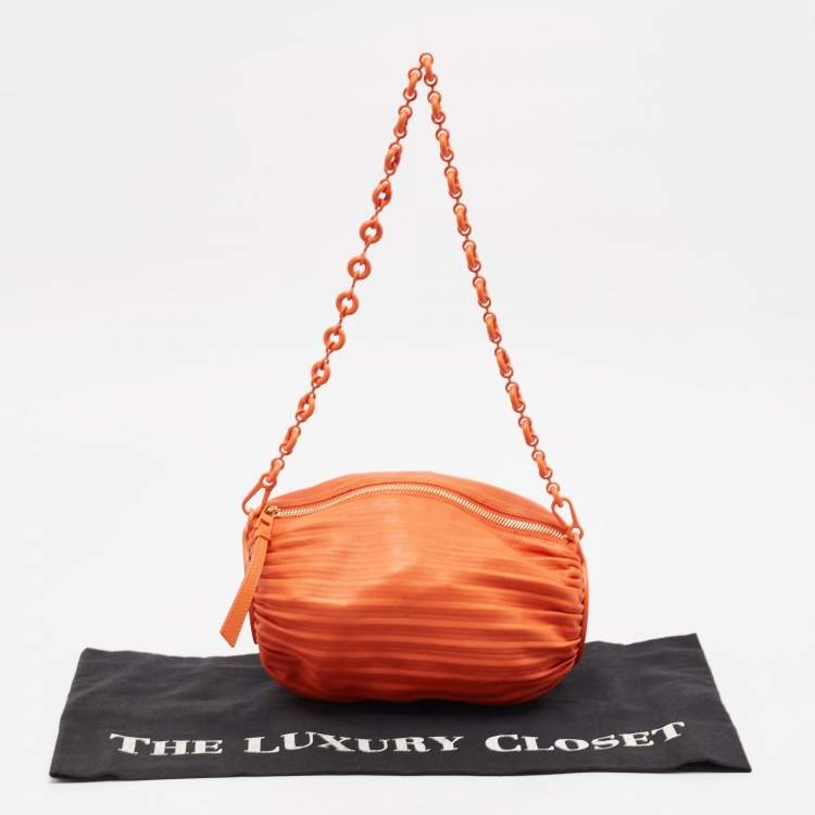Pre Owned Loewe Orange Leather Pleated Braclet Pouch Bag 