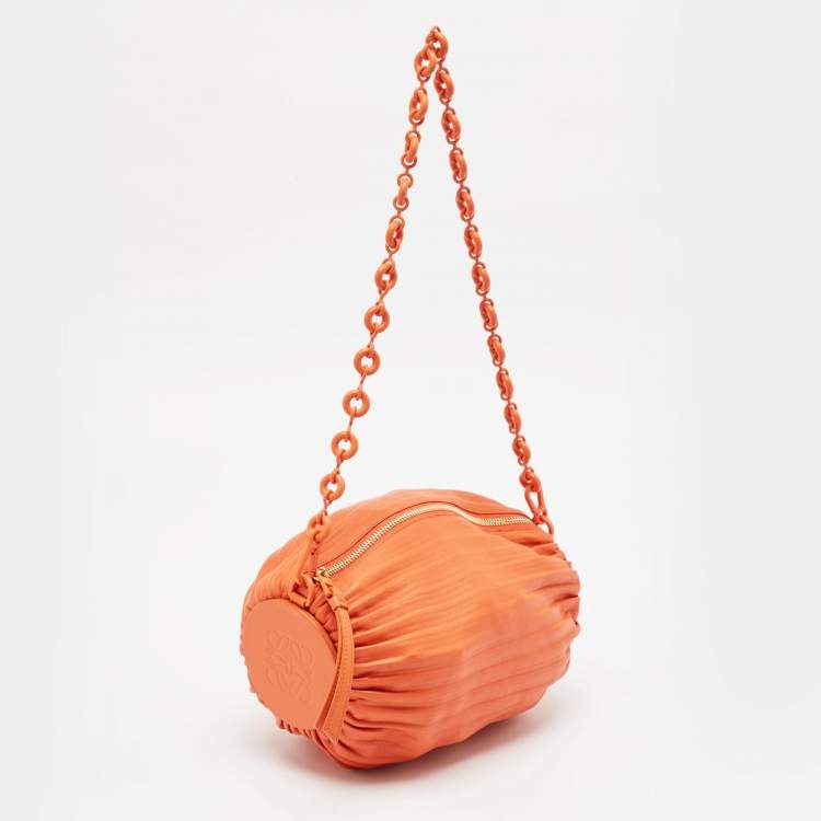 Pre Owned Loewe Orange Leather Pleated Braclet Pouch Bag 