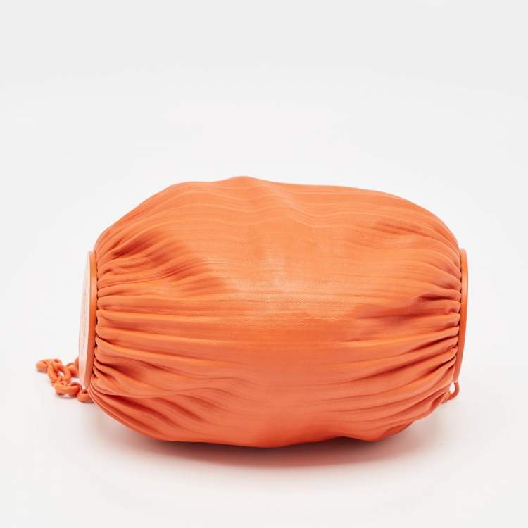 Pre Owned Loewe Orange Leather Pleated Braclet Pouch Bag 