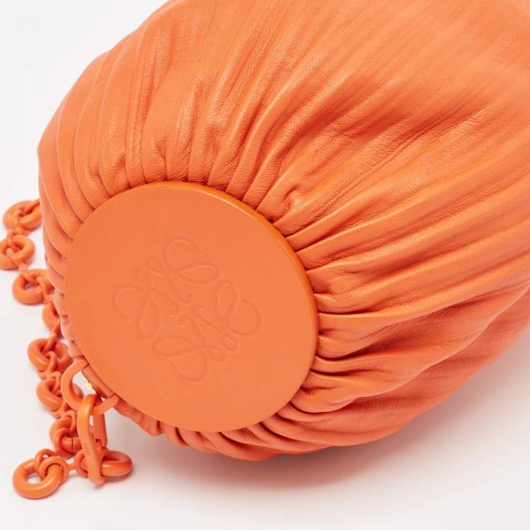 Pre Owned Loewe Orange Leather Pleated Braclet Pouch Bag 