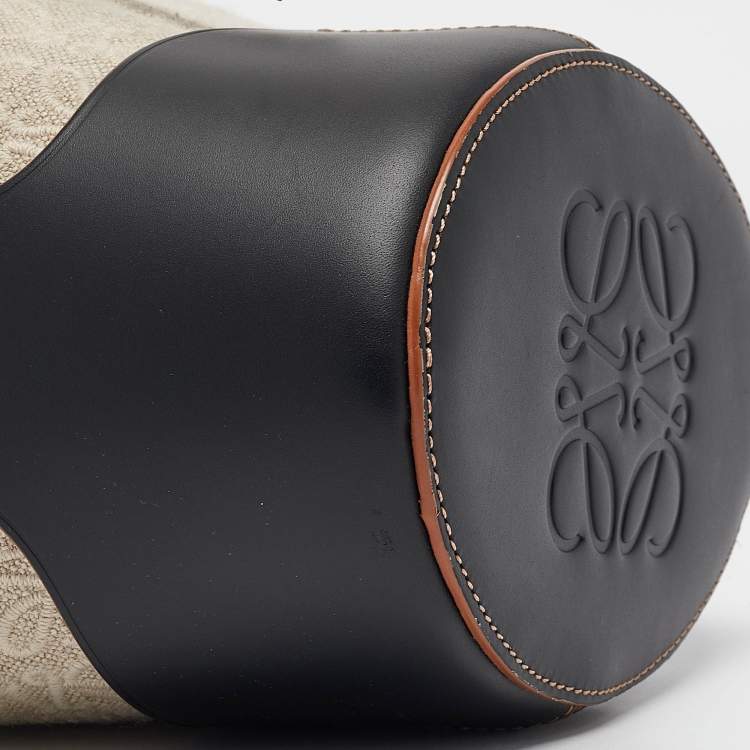 Pre Owned Loewe Beige/Black Anagram Jacquard Canvas and Leather Balloon Bucket Bag