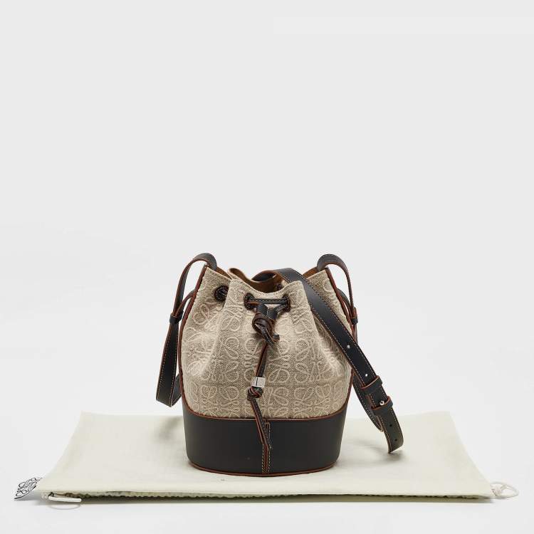 Pre Owned Loewe Beige/Black Anagram Jacquard Canvas and Leather Balloon Bucket Bag