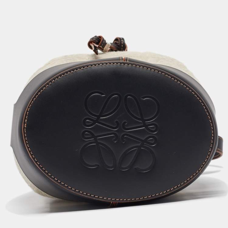 Pre Owned Loewe Beige/Black Anagram Jacquard Canvas and Leather Balloon Bucket Bag