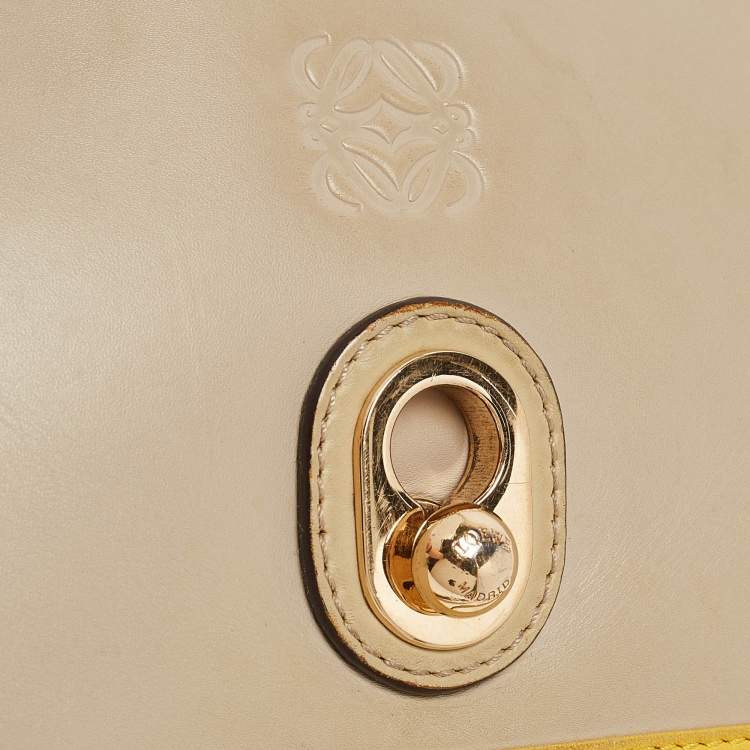 Pre Owned Loewe Beige/Yellow Leather Ines Flap Shoulder Bag