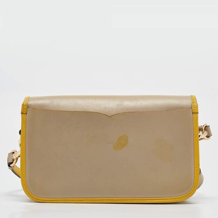 Pre Owned Loewe Beige/Yellow Leather Ines Flap Shoulder Bag