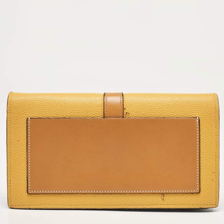 Pre Owned Loewe Mustard/Brown Leather Flap Wallet on Chain
