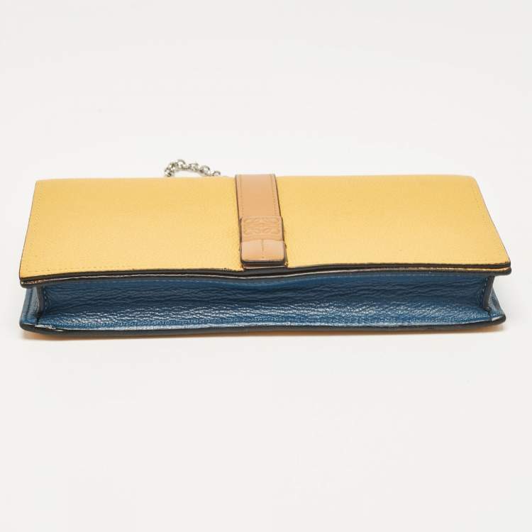 Pre Owned Loewe Mustard/Brown Leather Flap Wallet on Chain