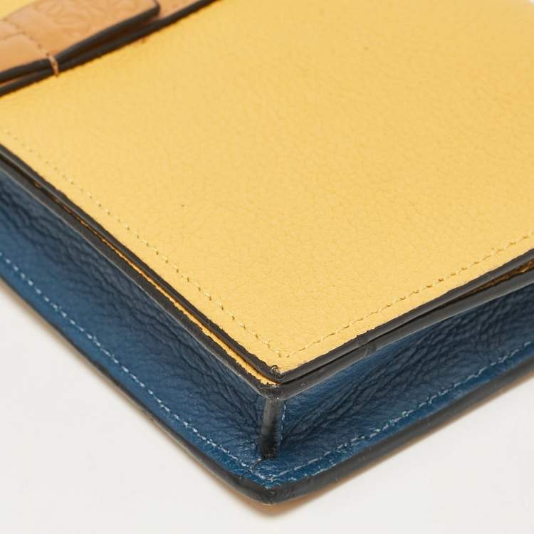 Pre Owned Loewe Mustard/Brown Leather Flap Wallet on Chain