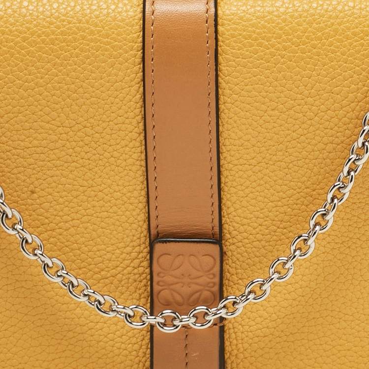 Pre Owned Loewe Mustard/Brown Leather Flap Wallet on Chain
