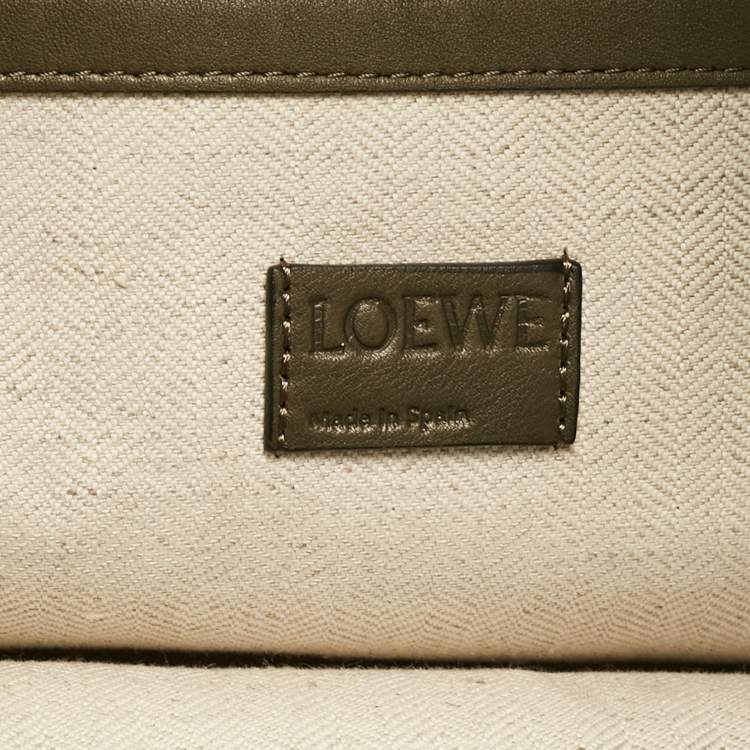Pre Owned Loewe Dark Khaki Leather XL Flamenco Tote