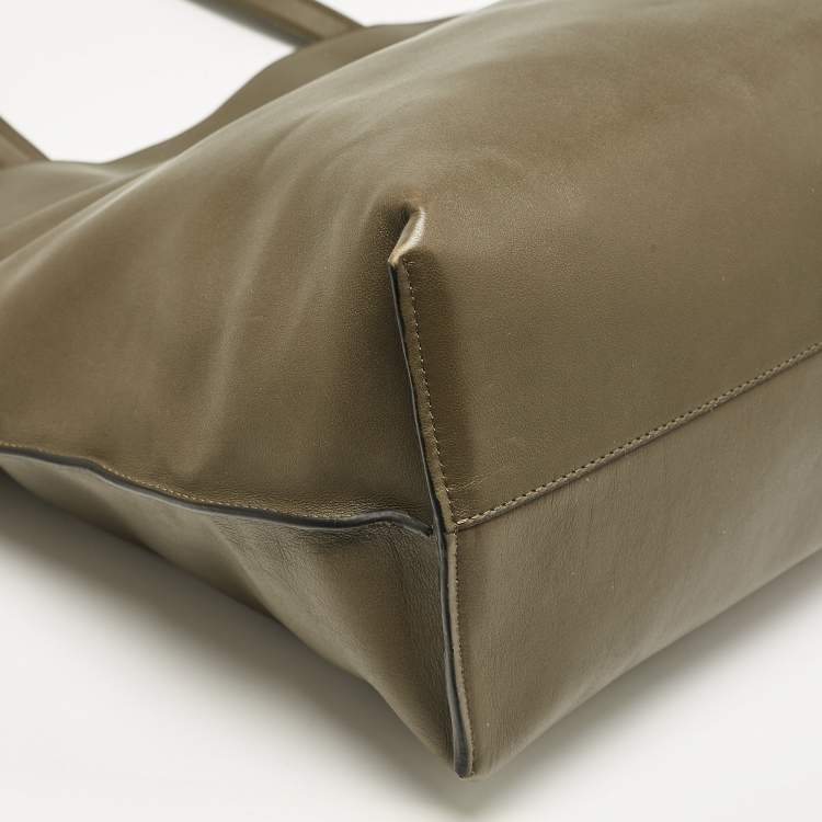 Pre Owned Loewe Dark Khaki Leather XL Flamenco Tote