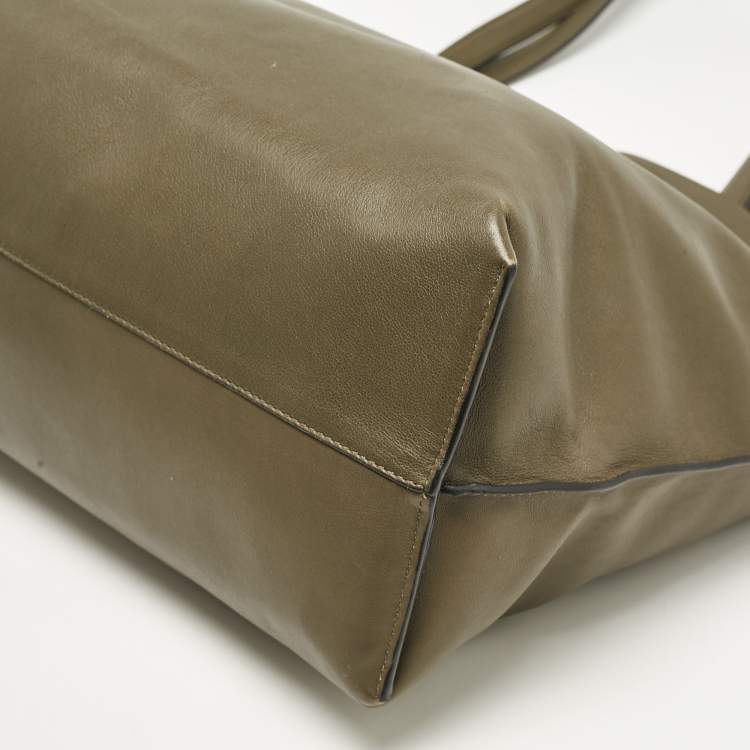 Pre Owned Loewe Dark Khaki Leather XL Flamenco Tote