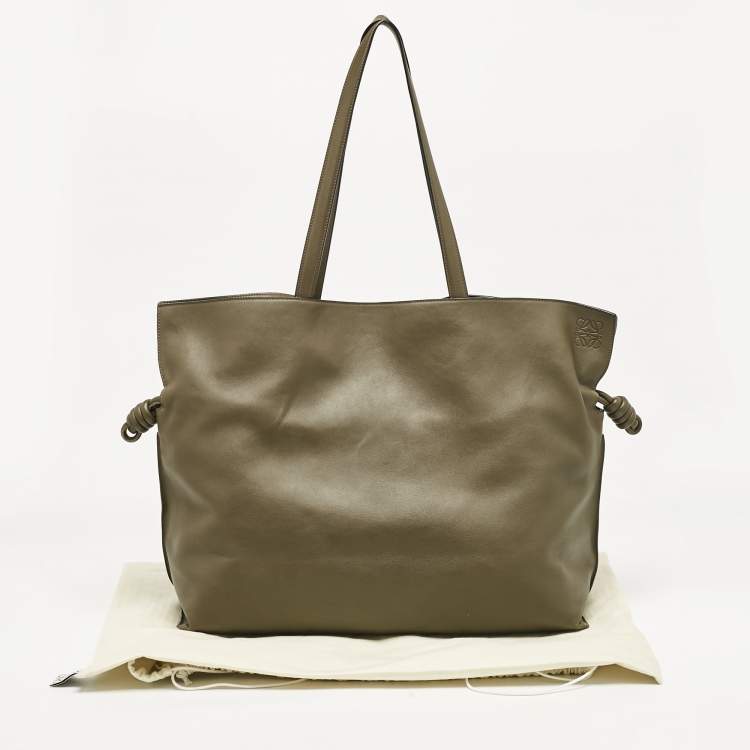 Pre Owned Loewe Dark Khaki Leather XL Flamenco Tote