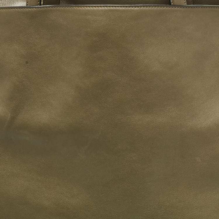 Pre Owned Loewe Dark Khaki Leather XL Flamenco Tote