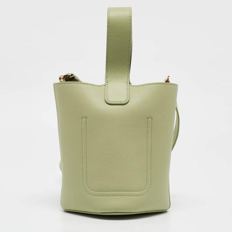 Pre Owned Loewe Light Green Leather Mini Pebble Bucket Bag