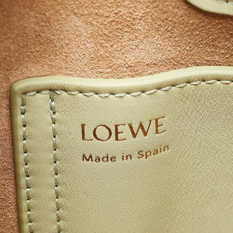Pre Owned Loewe Light Green Leather Mini Pebble Bucket Bag
