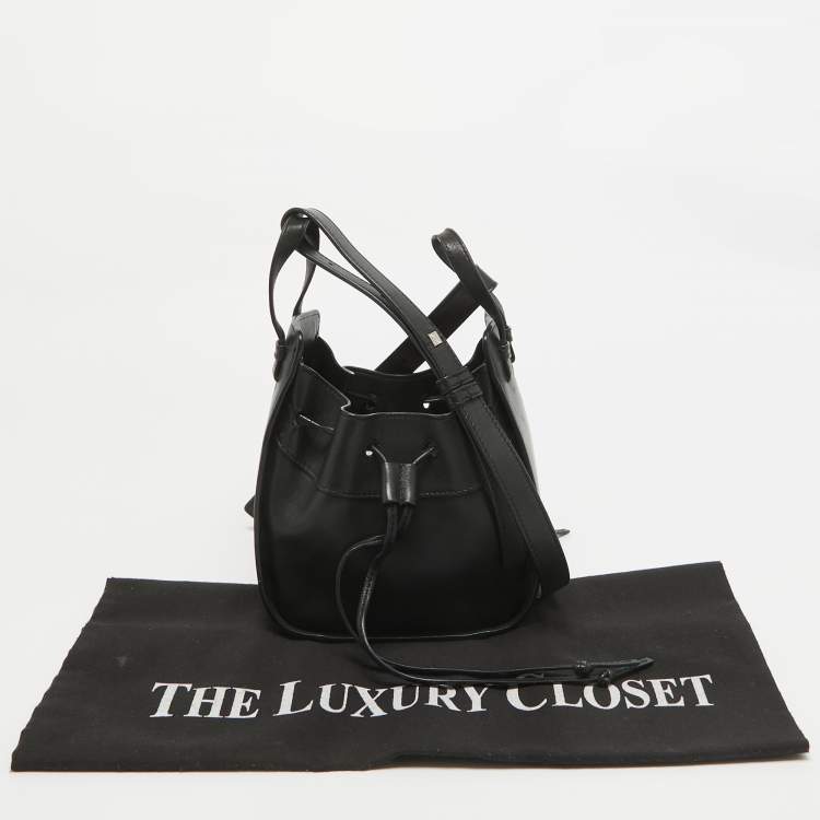 Pre Owned Loewe Black Leather Mini Hammock Drawstring Shoulder Bag