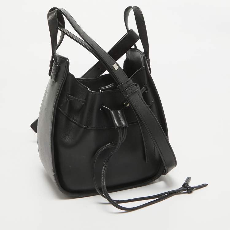 Pre Owned Loewe Black Leather Mini Hammock Drawstring Shoulder Bag
