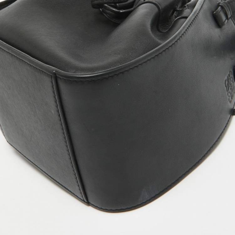 Pre Owned Loewe Black Leather Mini Hammock Drawstring Shoulder Bag