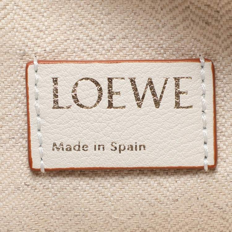 Pre Owned Loewe x Paula's Ibiza Beige/White Canvas and Leather Anagram Pouch Clutch