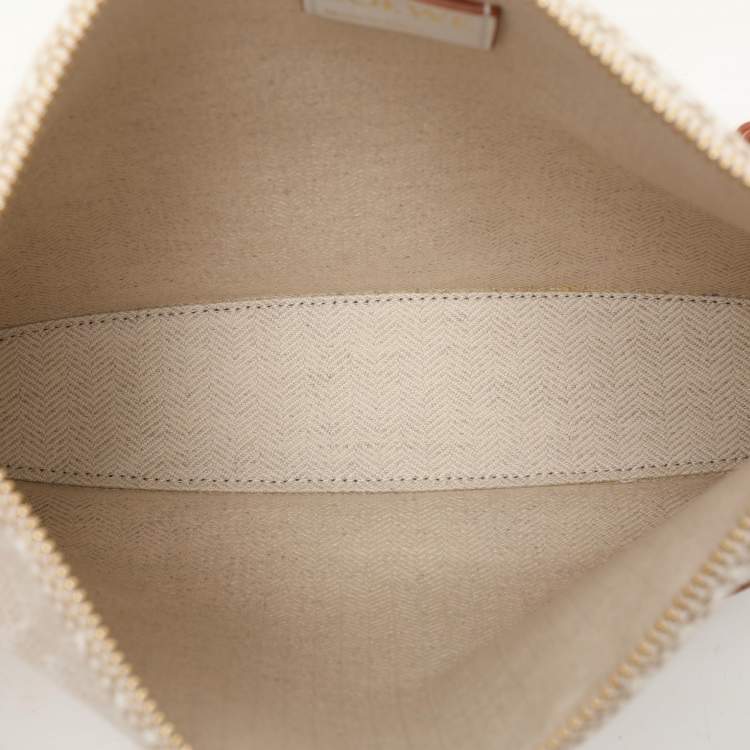 Pre Owned Loewe x Paula's Ibiza Beige/White Canvas and Leather Anagram Pouch Clutch