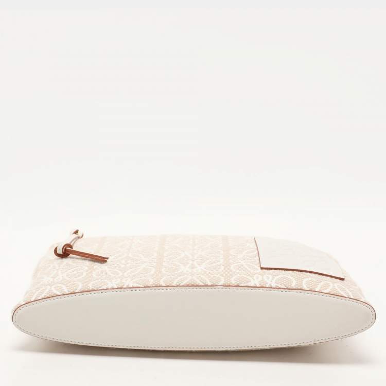 Pre Owned Loewe x Paula's Ibiza Beige/White Canvas and Leather Anagram Pouch Clutch