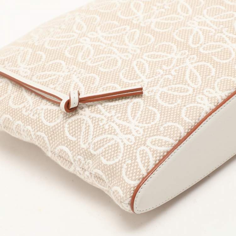 Pre Owned Loewe x Paula's Ibiza Beige/White Canvas and Leather Anagram Pouch Clutch