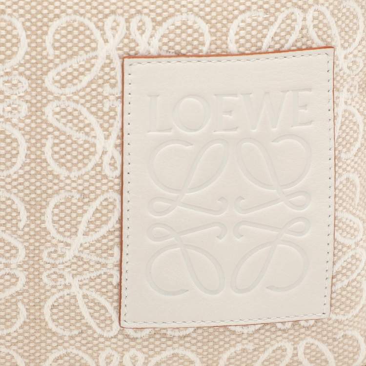 Pre Owned Loewe x Paula's Ibiza Beige/White Canvas and Leather Anagram Pouch Clutch
